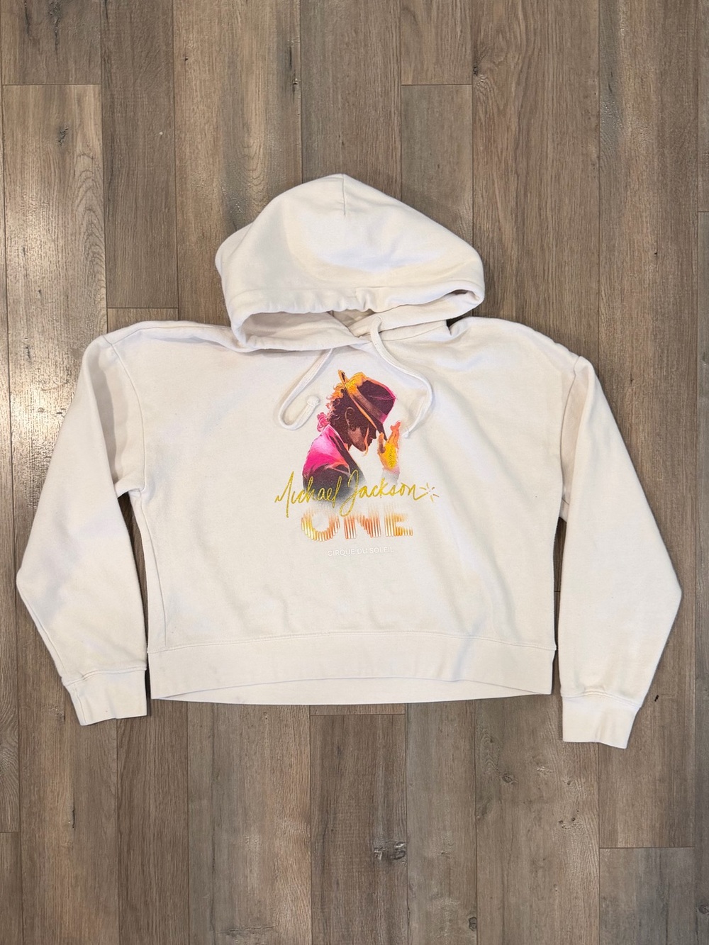 Cream Cropped Graphic Hoodie Sweatshirt